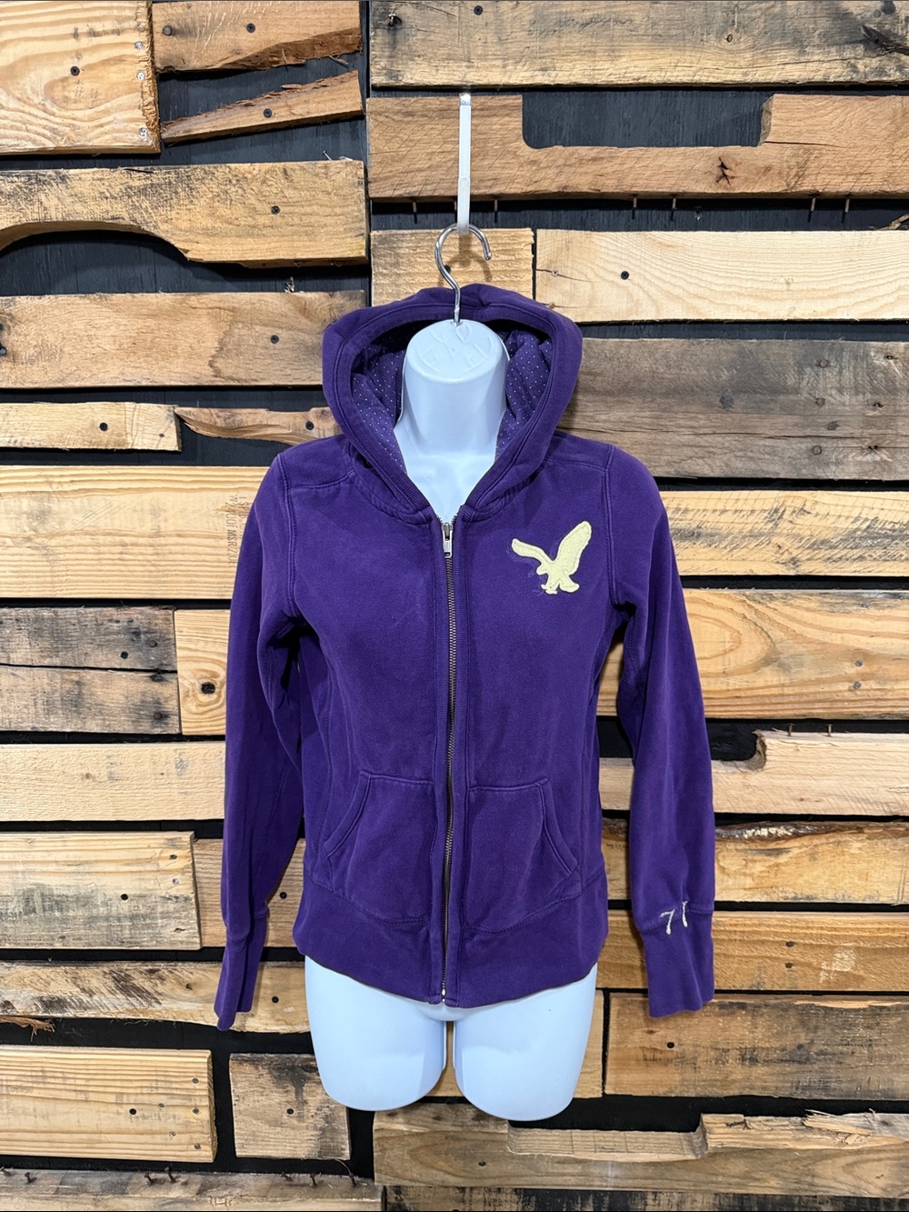 Y2K Women’s Embroidered American Eagle Purple Full Zip Hoodie Size XS